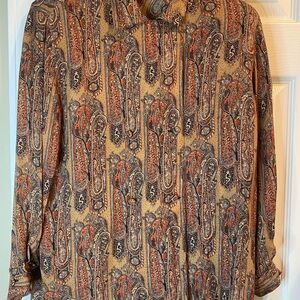 Doncaster Paisley Blouse in Vibrant Orange and Earthy Brown